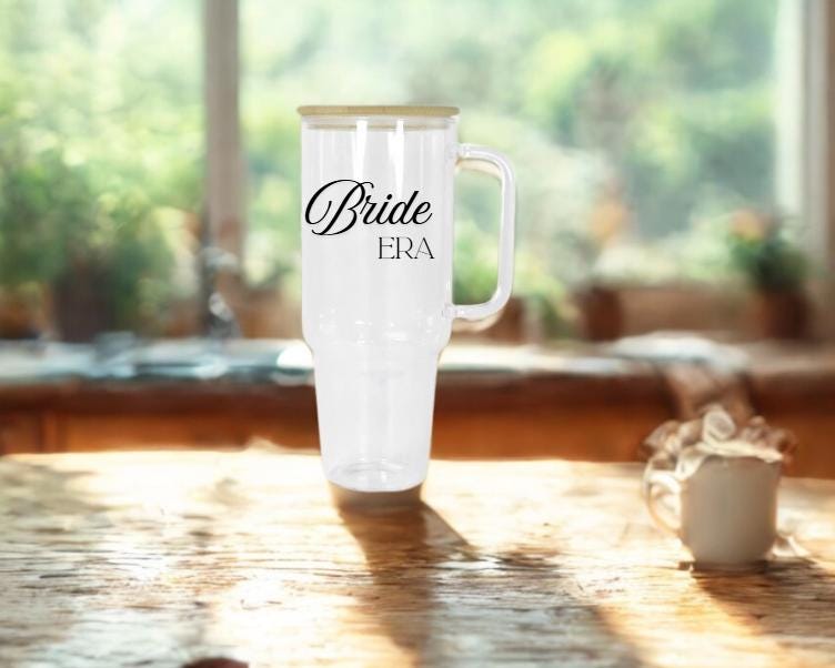 Personalized Bride Era Tumbler - Floral Heart Acrylic Cup, Bridal Gift